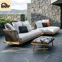 Ensemble de canapés de jardin modulaires en teck moderne avec cordage tressé, mobilier d'extérieur, table basse, chaise longue pour villa, patio, bord de piscine