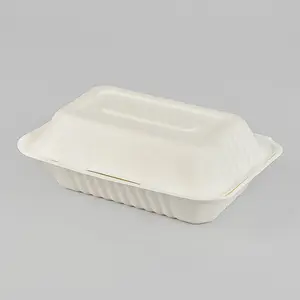 Sıcak satış take away yiyecek kutusu ambalaj doğal Bagasse ambalaj yiyecek kutusu es-biyobozunur kaplar menteşeli kapaklı