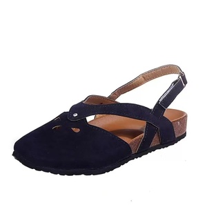 Sandalias Retro Elegantes de Corcho con Punta Cerrada para Mujer, Sandalias Planas de Ante Sintético con Flores Caladas y Hebilla en el Tobillo, Estilo Bailarina - Product Image 6