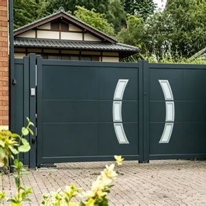<span class=keywords><strong>Portail</strong></span> <span class=keywords><strong>battant</strong></span> électrique de luxe en aluminium à double ouverture pour entrée de villa/jardin, avec caractéristiques écologiques et résistantes aux intempéries - Product Image 1