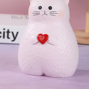 Vase en résine en forme de chat avec motif cœur pour décoration de bureau, cadeau de la Saint-Valentin - Product Image 3