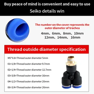 Bahoo PX Series 1 Touch 3 Way Y Type Tee Male Thread Air Hose Tube Connector Plastic Pneumatic Quick Fitting