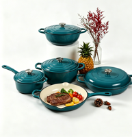 Batterie de cuisine en fonte émaillée LFGB FDA, 5 pièces : cocottes, poêle, casserole, casseroles, compatible induction et four, OEM, faible MOQ