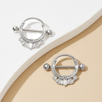 Anneau de piercing pour téton en acier chirurgical 316L, double cœur décoratif en zircon cubique, barbell incurvé avec bouclier pour femme