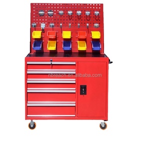 Cassetta degli <span class=keywords><strong>Attrezzi</strong></span> in Acciaio Laminato a Freddo di Alta Qualità, Armadietto Portautensili con <span class=keywords><strong>Pannello</strong></span> Posteriore, 5 Cassetti, Chiusura Centrale, 6 Ruote, Capacità di Carico 300kg - Product Image 5