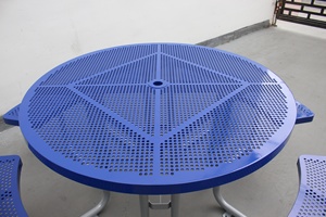 Panca <span class=keywords><strong>da</strong></span> <span class=keywords><strong>esterno</strong></span> in acciaio verniciato a polvere <span class=keywords><strong>con</strong></span> tavola rotonda parco commerciale tavoli <span class=keywords><strong>da</strong></span> picnic e panca in metallo arredo urbano - Product Image 3