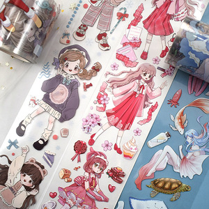 1 Rouleau de ruban adhésif pour animaux de compagnie, brillant et mignon, personnages d'anime, collage décoratif, bande de dessin animé - Product Image 1