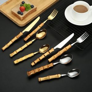 Custom Logo Wholesale of Stainless Steel Creative Natural Bambus-handled <b>Knife</b> Fork and Spoon Retro Steak <b>Knife</b> Fork and Spoon - Product Image 4