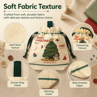 Pochette cadeau de Noël en toile avec cordon de serrage, imprimée Père Noël et sapin, sac de rangement pour bonbons, pour décoration de fête de fin d'année