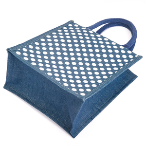 Bolsa de Mano de Lino y Yute con Estampado de Lunares, Base Estructurada, Reutilizable, para Compras, Almuerzo y Viajes - Product Image 4