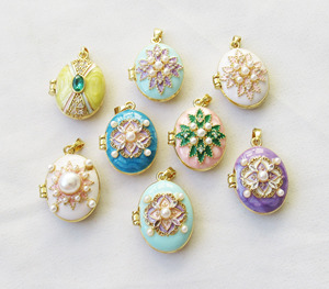 Hình bầu dục men mề đay Mặt dây chuyền 17x26mm giả ngọc trai 14k vàng mạ đồng thau ảnh Mề đay cho Vòng cổ làm - Product Image 1