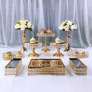 Kristallen Kroonluchter 3 Tier Cake Stand Goud Metalen Gelaagde Cake Staat Voor Bruidstaarten Decoratie Stands
