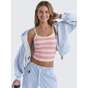 Top Deportivo Corto a Rayas para Mujer, Espalda Cruzada, Cuello Redondo, para Yoga, Color Rosa, Spandex, Poliéster, Top Atlético para Entrenamiento - Product Image 4