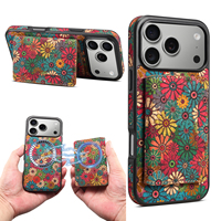 Denior |   Étui portefeuille magnétique imprimé en liège avec porte-cartes motif floral compatible avec les séries Apple 17/16/15/14/13/12