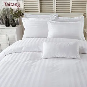 Taitang ชุดผ้าลินินลายทางสำหรับโรงแรม,ชุดผ้าคลุมผ้านวมผ้าฝ้าย100ผืนสีขาวสำหรับเตียงคิงไซส์