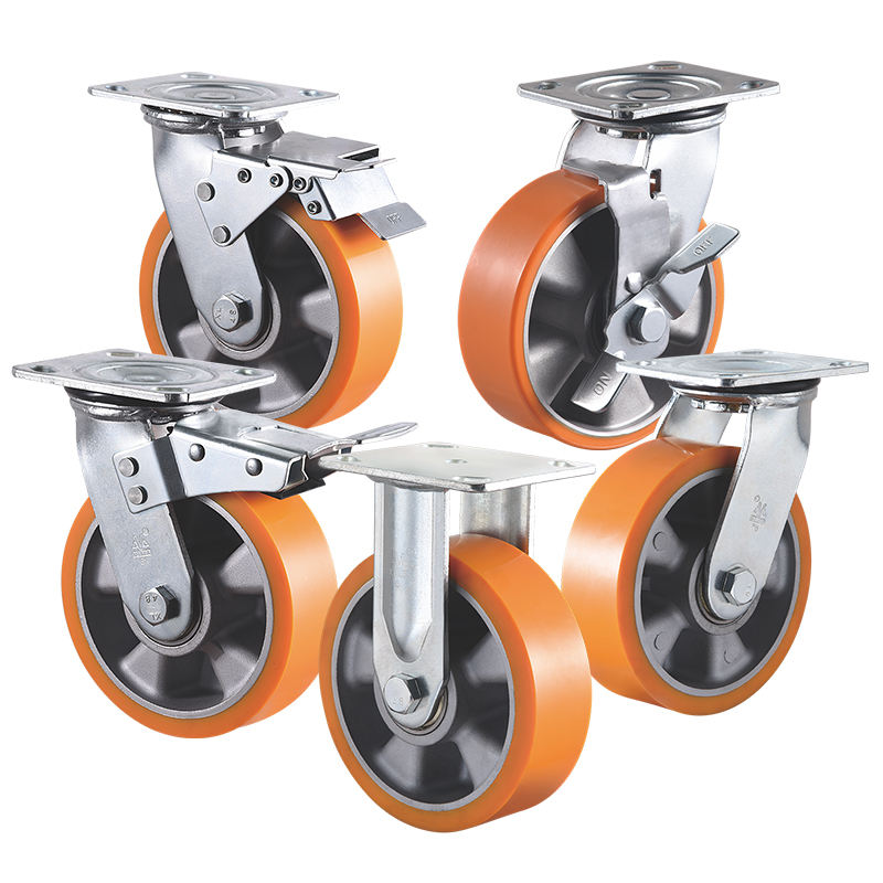 VIMA Swivel Casters Wheels Brake Castor 4 5 6 8 Inch PU Aluminum Heavy Duty Castors Wheel for Trolley Transportation