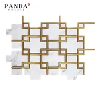 Hot Sale Environmental Protection Art Marble Mosaic Inlay Joint White Gold Delicate Texture Bathroom Mosaic Tile