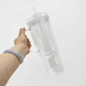 USA Clear Acrylic 40oz Snow Globe Cup Transparent <b>Double</b> <b>Wall</b> Pre-Drilled Hole Glitter Snowglobe Plastic Tumbler <b>Mug</b> with Handle - Product Image 3