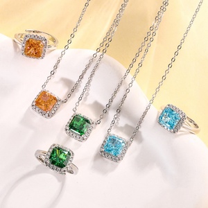 Fashion Eco-friendly Copper 8*8MM <b>Iced</b> <b>Out</b> High Carbon Diamond Temperament Jewelry Wedding Cubic Zirconia Necklace Set for Women - Product Image 1