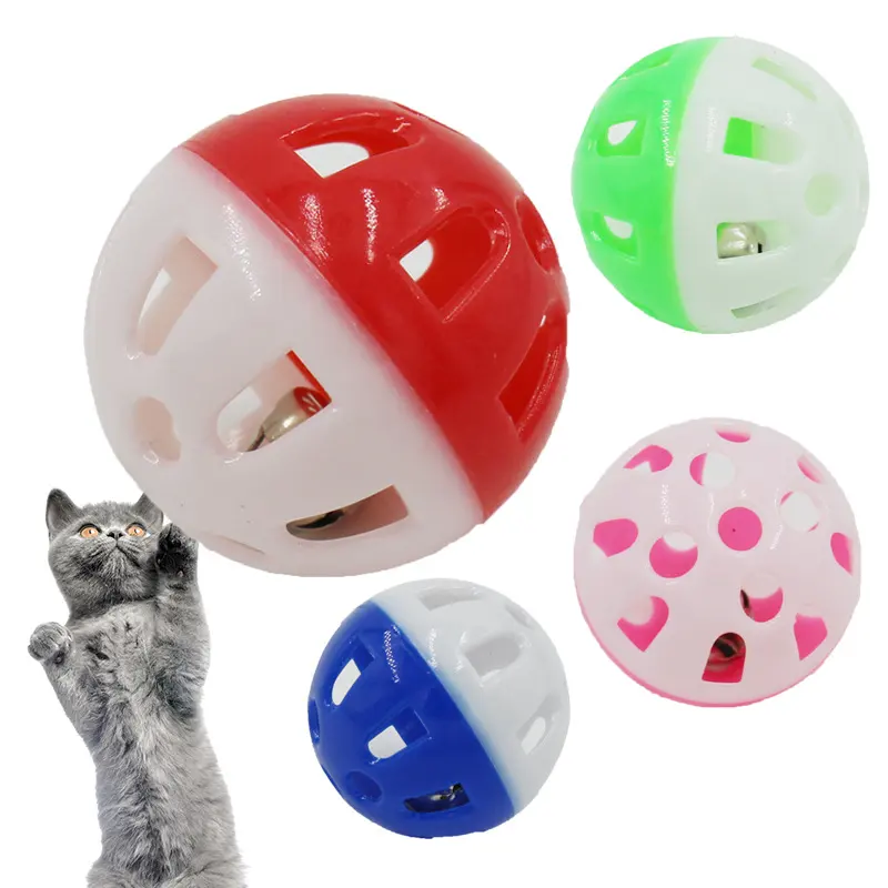 Brinquedo de plástico para gatos, venda quente, boa qualidade, barato, para gatos, interativo, bola de brinquedo com sino, bicho de estimação, bola, brinquedo