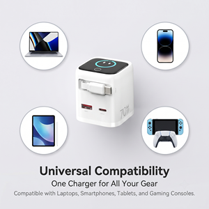 Chargeur rapide GaN 70W ultra-plat avec câble USB-C rétractable de 80 cm, adaptateur mural 3 ports PD3.1 pour téléphone et ordinateur portable <span class=keywords><strong>MacBook</strong></span> <span class=keywords><strong>Pro</strong></span> 16 pouces - Product Image 6