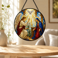 Attrape-soleil décoratif en vitrail religieux représentant l'Annonciation de l'ange, pour suspension sur fenêtre de chapelle