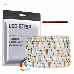 <span class=keywords><strong>5</strong></span> colores en <span class=keywords><strong>1</strong></span> <span class=keywords><strong>LED</strong></span> 5050SMD RGBWW RGB + Color ajustable regulable 16.4ft 96LEDs/M 480LED DC12V Luces de cinta multicolor - Product Image 1