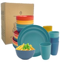 Service de table en fibre de paille de blé de style nordique, léger, assiettes, bols, tasses, écologique, incassable, 32 pièces