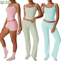 Shapewear de yoga sportif pour dames Gilet à volants à épaules dénudées Nouveau style Fitness Yoga Set Leggings évasés repliables