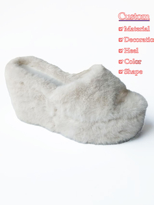 Fabricante personalizado para mujer Slip on Open Toe Fur Mules Fluffy High Heels Pink Platform Wedges Sandals - Product Image 2