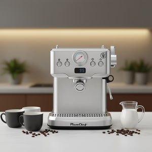 Cafetera Espresso PlumChef de 1350W y 20 Bares, Semiautomática, de Acero Inoxidable, con Espumador de Leche, para una o dos Porciones - Product Image 2