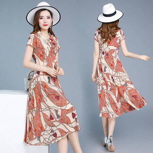 Floral Print Midi Dress O-Neck Natural Waist Polyester Casual Daily Wear For Middle Aged Women Plus Size - Product Image 5