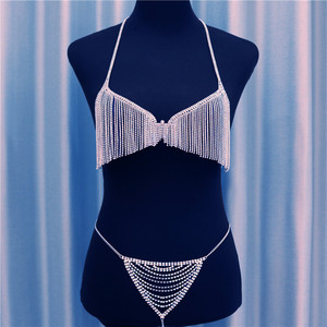 Catena per il corpo con strass sexy da discoteca, catena per il petto a forma di fiore in stile europeo e americano per bikini - Product Image 3