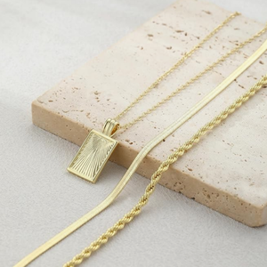 Collar con Colgante Geométrico Chapado <span class=keywords><strong>en</strong></span> Oro y Cadena de Eslabones de Acero Inoxidable Estilo Vintage, Regalo <span class=keywords><strong>para</strong></span> Fiestas, Directo de Fábrica - Product Image 2