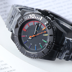 Montre automatique mécanique NO LOGO Design NH36 Sub avec cadran arc-en-ciel, mouvement en cristal de saphir, étanche 10 bars, acier noir. - Product Image 4