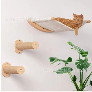 Hamaca de madera para gatos, montada en la pared, de madera maciza, 1 nivel, diseño simple para gatos - Product Image 4