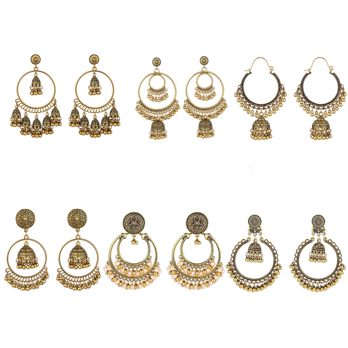 Fabriek Groothandel Vintage India Bel Dames Earring Jhumka Indian Custom Elegant Big Gold Hoop Dangle Sieraden Oorbellen