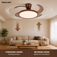 Ventilateur de plafond avec lumière LED BLDC de 36 pouces, style bois de noyer, avec pales cachées et télécommande