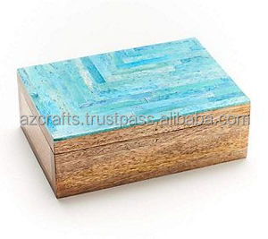 Boîte à bijoux en bois d'incrustation d'os de luxe faite à la main MDF boîte de rangement décorative pour montres parfums artisanat cadeaux-motif carré - Product Image 4