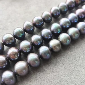 Wholesale Approx 10MM Black Round Pearl Genuine Freshwater Baroque Pearl Loose Beads for Jewelry DIY Making Bracelet Necklace