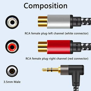 <span class=keywords><strong>Cable</strong></span> Adaptador Divisor Estéreo de Audio con Conector Estéreo <span class=keywords><strong>Macho</strong></span> de <span class=keywords><strong>3.5</strong></span> mm en Ángulo Recto <span class=keywords><strong>a</strong></span> Doble <span class=keywords><strong>RCA</strong></span> <span class=keywords><strong>Hembra</strong></span> con Cubierta de PVC Coaxial - Product Image 3