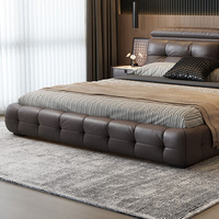 Lit de Luxe en Cuir Véritable Confortable et Durable, Style Double Princesse, Moderne, Rembourré, avec Rangement, en Bois de Chêne, Tailles Spéciales