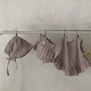 Ensemble de vêtements pour bébé fille, vêtements de boutique pour bébé fille, en coton vintage coréen, 3 pièces, débardeur, short, chapeau, ensembles de vêtements d'été pour filles - Product Image 5