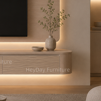 Meuble TV incurvé beige avec portes, style Japandi, unité TV LED, mobilier de salon très vendu, porte à motif 3D personnalisable
