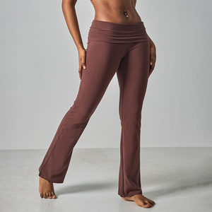 Pantalon évasé SK1262 pour femme, taille haute, en coton et élasthanne, respirant, séchage rapide, doux pour la peau, effet push-up, extensible, pour usage décontracté - Product Image 4