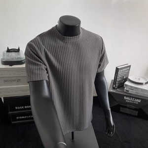 Camiseta de seda de hielo informal de verano para hombre Cleanfit al por mayor parte inferior elástica de punto a rayas blancas y negras 180g con diseño de patrón - Product Image 4