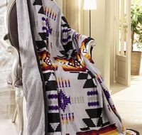 Jeté en jacquard doublé en sherpa, motif sud-ouest (impression navajo), respirant et écologique, technique de tricotage personnalisée