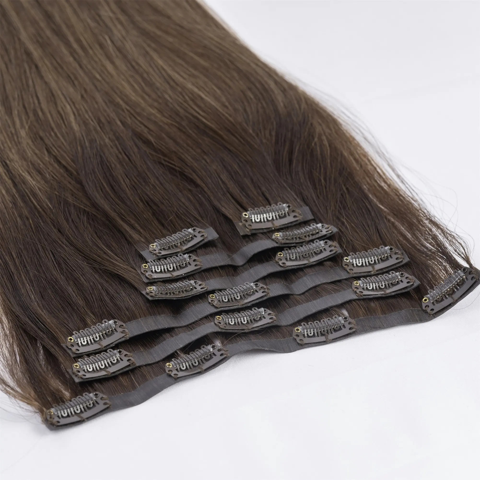 Nieuwe Pu Clip Ins 100% Cuticula Uitgelijnd Rauw Haar Menselijke Naadloze Onzichtbare Clip In Hair Extensions