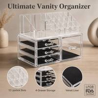 Organisateur de maquillage en acrylique transparent Yunuoxi CS 6706, 4 tiroirs, support à rouges à lèvres 12 compartiments, section haute, rangement cosmétique, vente en gros usine