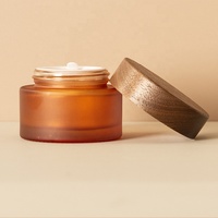 Emballages cosmétiques de luxe personnalisés de 30 g et 50 g, contenants vides de 30 ml et 50 ml, pot à crème en verre ambré écologique avec couvercles en bois